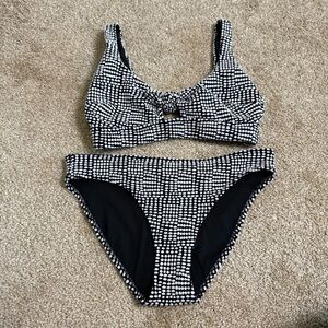 Aerie Bikini Scoop 2 Piece Swim Suit Black White Dots Textured Medium